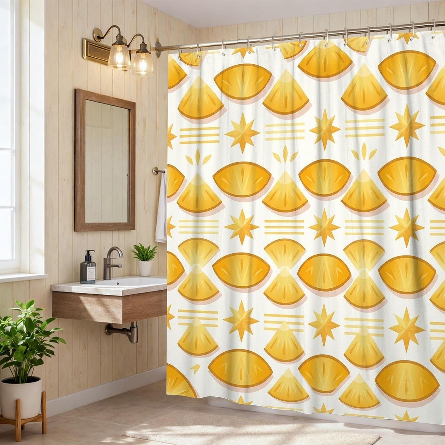 Lemon Shower Curtain, Summer Bright Star Slice Summer Yellow Washable with Hooks Decorative Bathroom Curtain for Bathroom Toile Guest Room Decor 62x72 Inch