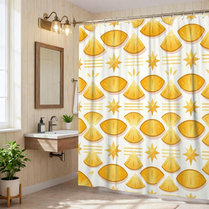 Lemon Shower Curtain, Summer Bright Star Slice Summer Yellow Washable with Hooks Decorative Bathroom Curtain for Bathroom Toile Guest Room Decor 62x72 Inch