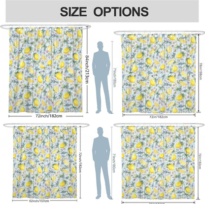 Lemon Shower Curtain, Summer Fresh Lemon Flower Summer Yellow Polyester Waterproof Decorative Bathroom Curtain Decor for Bathroom Guest Room 72x72 Inch