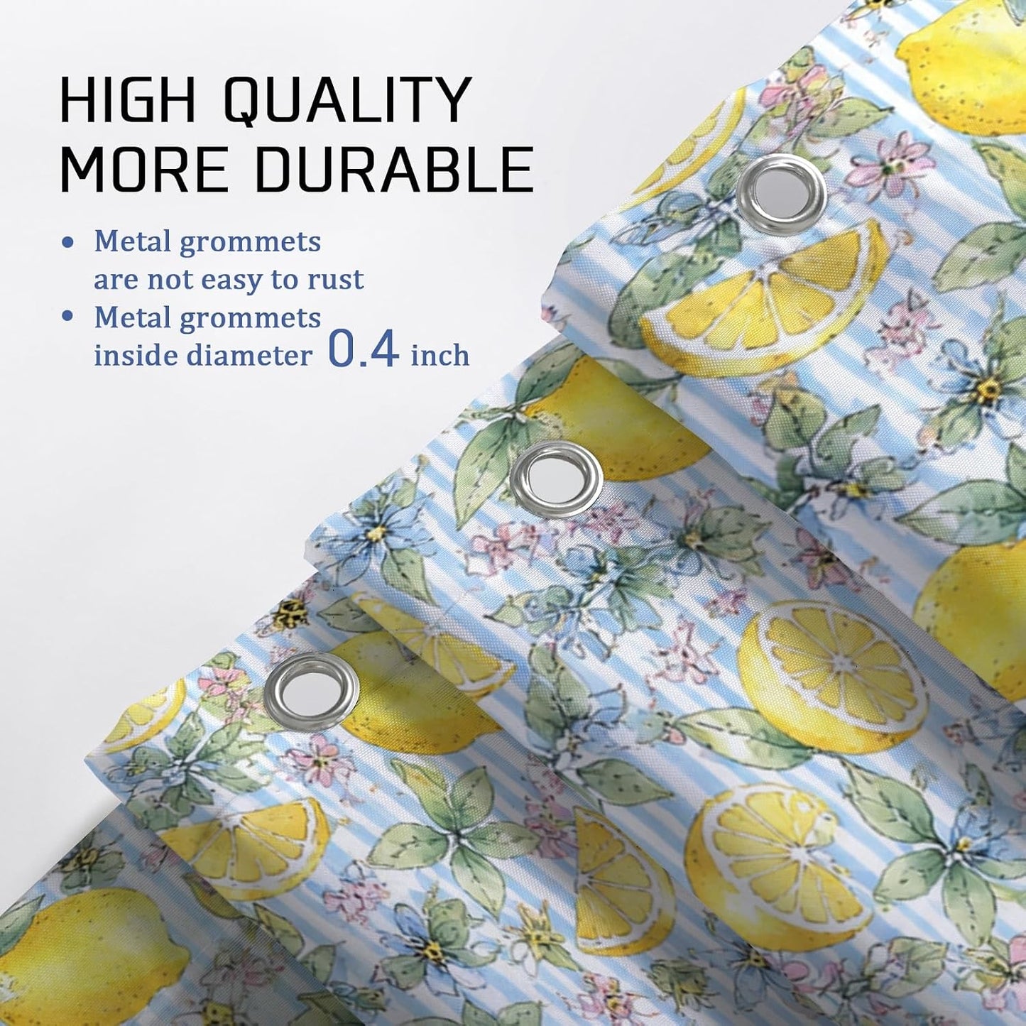Lemon Shower Curtain, Summer Fresh Lemon Flower Summer Yellow Polyester Waterproof Decorative Bathroom Curtain Decor for Bathroom Guest Room 72x72 Inch
