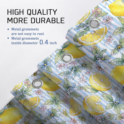Lemon Shower Curtain, Summer Fresh Lemon Flower Summer Yellow Polyester Waterproof Decorative Bathroom Curtain Decor for Bathroom Guest Room 72x72 Inch