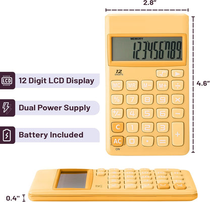 Standard Function Calculator, 12 Digits, Small Calculator, Orange