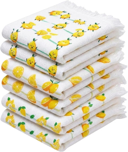 Lemon Printed Dish Towels - Drying & Reusable, (16" x 24") Soft and Decorative - Versatile, Perfect as Tea Towels, Kitchen Hand Towels - Lemon Theme (Pack of 6-3 Unique Designs)