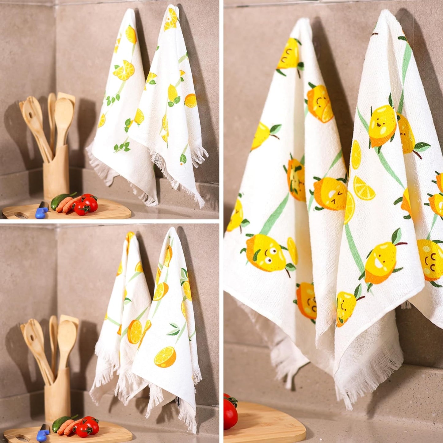 Lemon Printed Dish Towels - Drying & Reusable, (16" x 24") Soft and Decorative - Versatile, Perfect as Tea Towels, Kitchen Hand Towels - Lemon Theme (Pack of 6-3 Unique Designs)