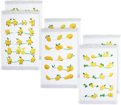 Lemon Printed Dish Towels - Drying & Reusable, (16" x 24") Soft and Decorative - Versatile, Perfect as Tea Towels, Kitchen Hand Towels - Lemon Theme (Pack of 6-3 Unique Designs)
