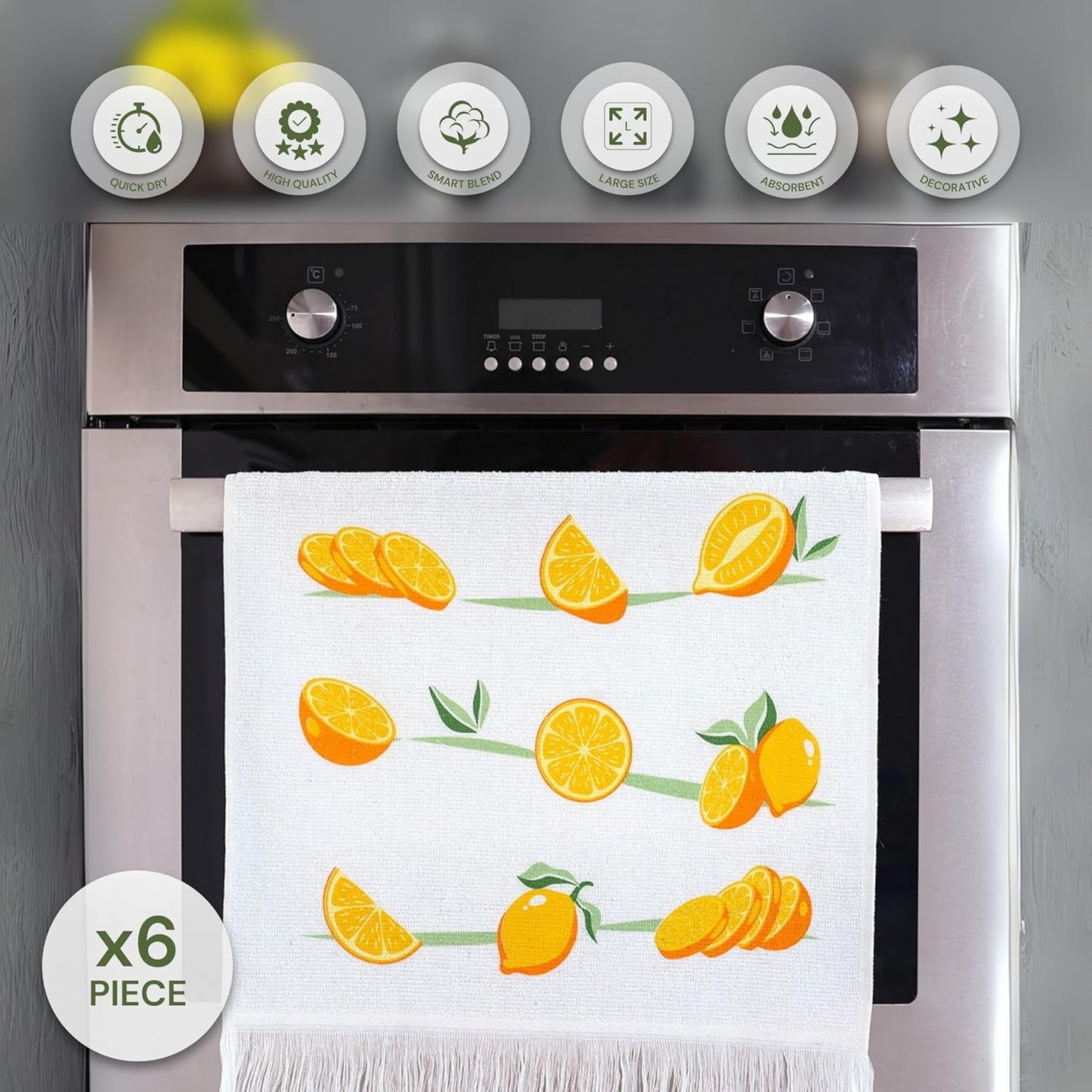 Lemon Printed Dish Towels - Drying & Reusable, (16" x 24") Soft and Decorative - Versatile, Perfect as Tea Towels, Kitchen Hand Towels - Lemon Theme (Pack of 6-3 Unique Designs)