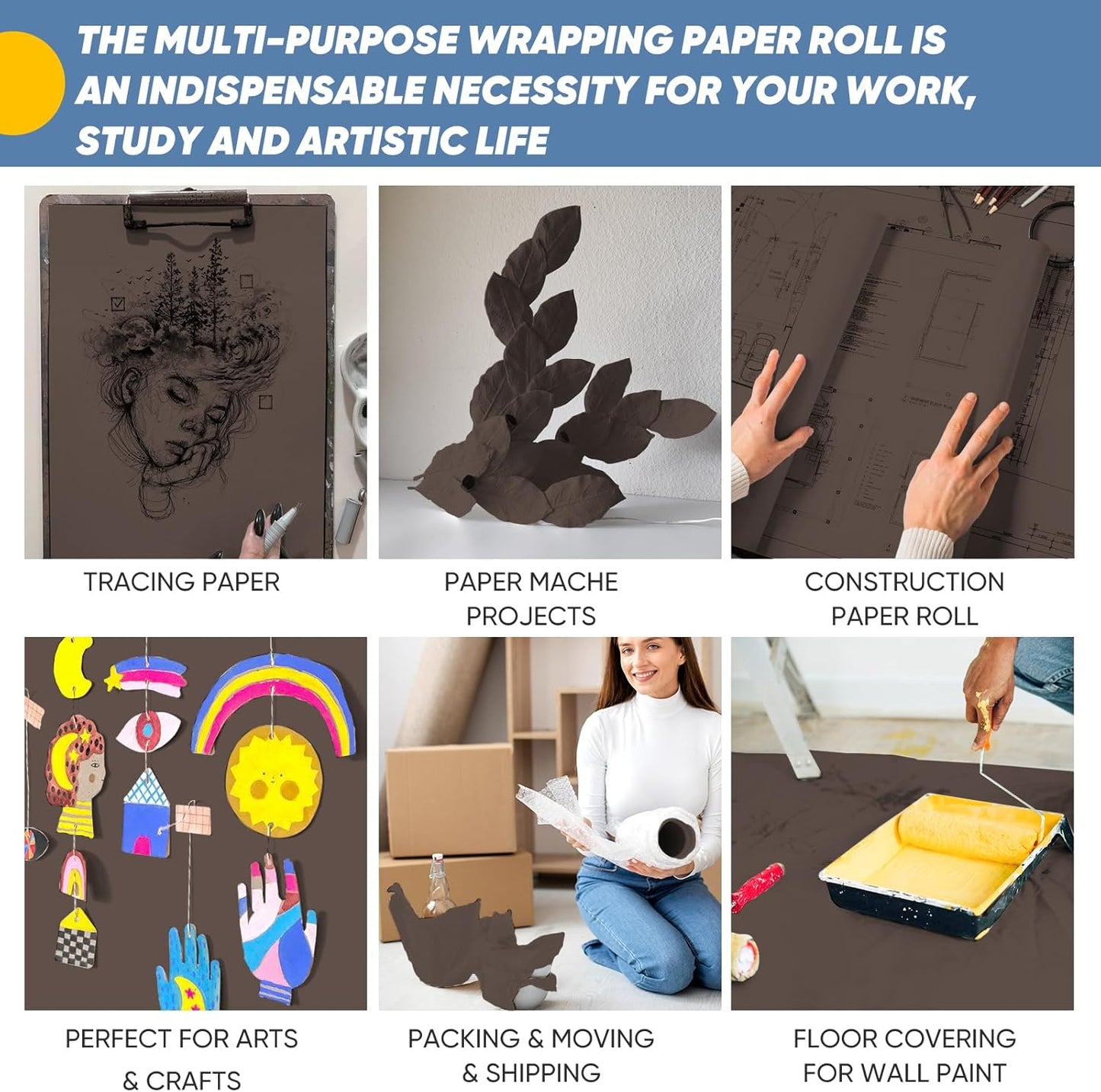 Yellow Wrapping Paper Craft Kraft Paper Roll 15"x450",Bulletin Board Paper | Arts & Crafts, Gift Wrapping Bouquet Flower Packing Painting Drawing Paint Easel Poster Chart Decorative Paper, Art Supplies