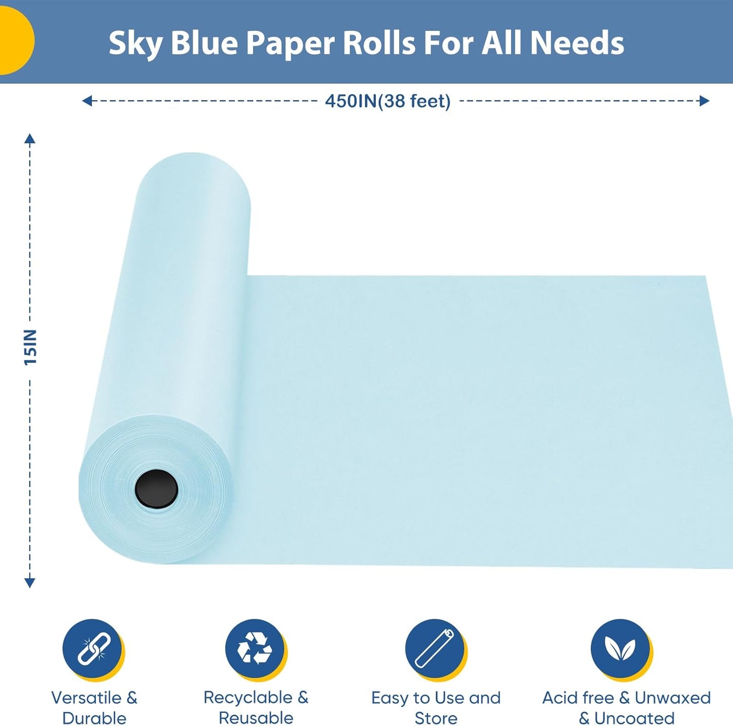Yellow Wrapping Paper Craft Kraft Paper Roll 15"x450",Bulletin Board Paper | Arts & Crafts, Gift Wrapping Bouquet Flower Packing Painting Drawing Paint Easel Poster Chart Decorative Paper, Art Supplies