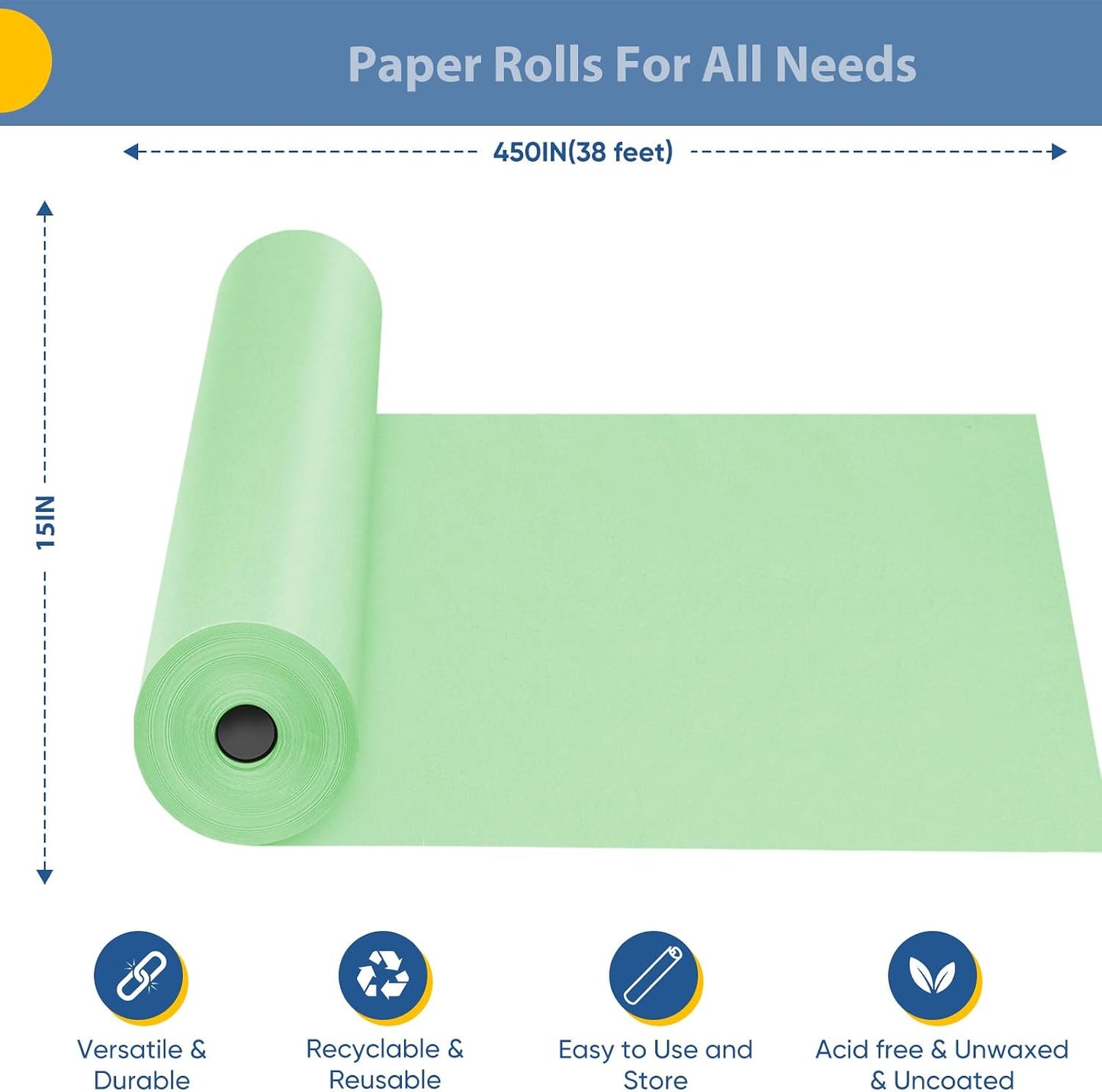 Yellow Wrapping Paper Craft Kraft Paper Roll 15"x450",Bulletin Board Paper | Arts & Crafts, Gift Wrapping Bouquet Flower Packing Painting Drawing Paint Easel Poster Chart Decorative Paper, Art Supplies