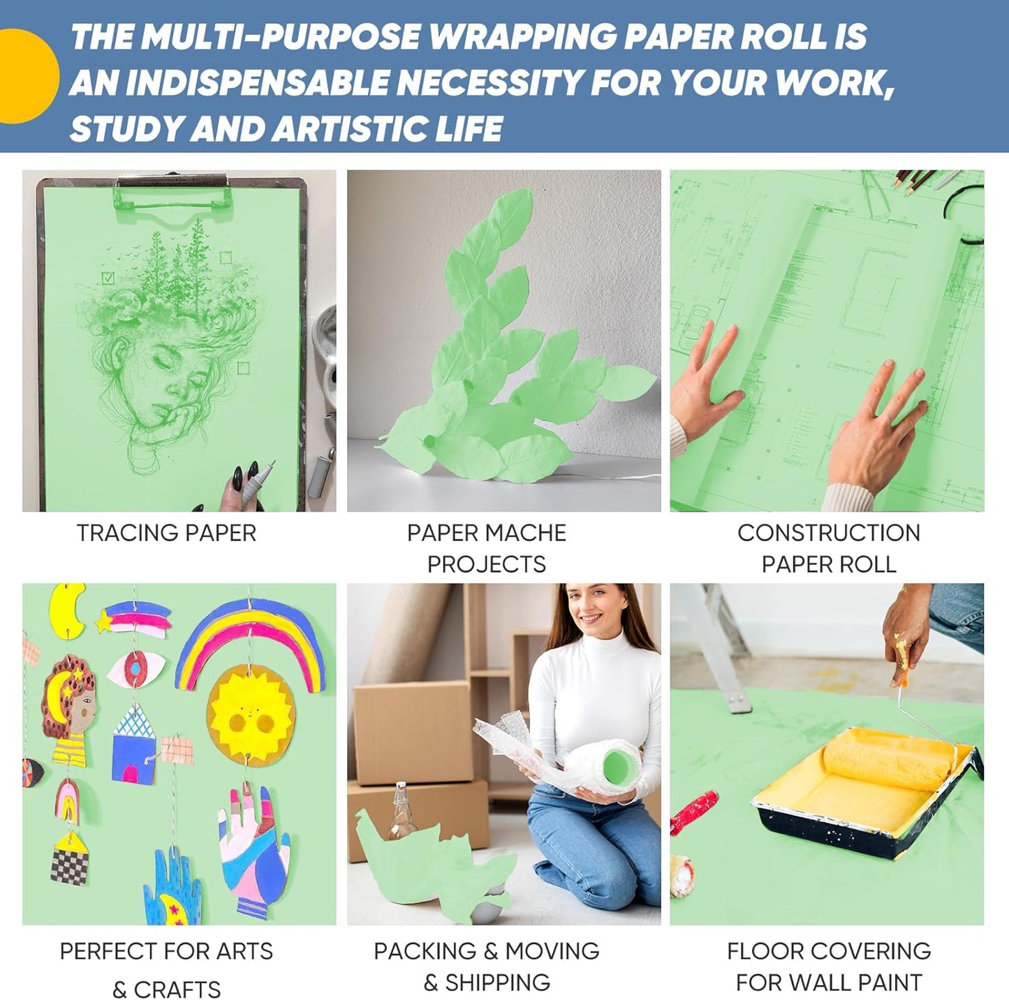 Yellow Wrapping Paper Craft Kraft Paper Roll 15"x450",Bulletin Board Paper | Arts & Crafts, Gift Wrapping Bouquet Flower Packing Painting Drawing Paint Easel Poster Chart Decorative Paper, Art Supplies