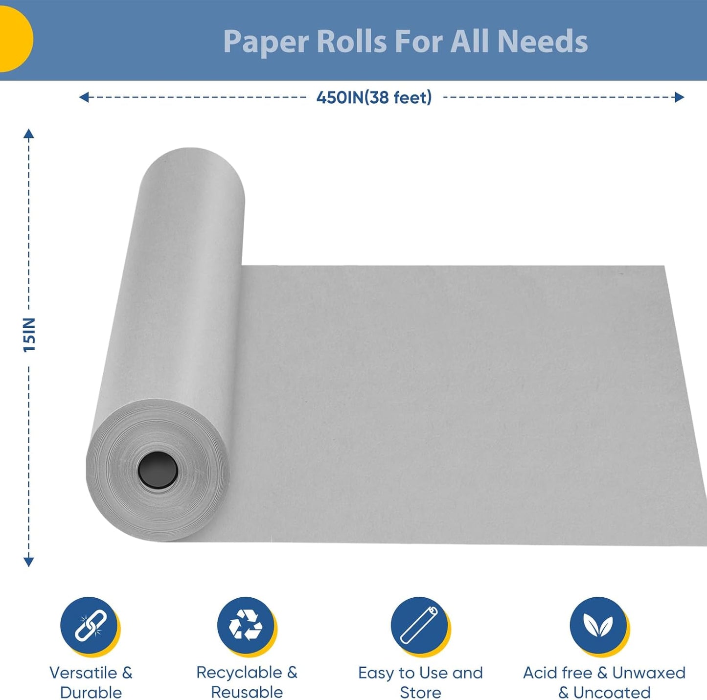 Yellow Wrapping Paper Craft Kraft Paper Roll 15"x450",Bulletin Board Paper | Arts & Crafts, Gift Wrapping Bouquet Flower Packing Painting Drawing Paint Easel Poster Chart Decorative Paper, Art Supplies