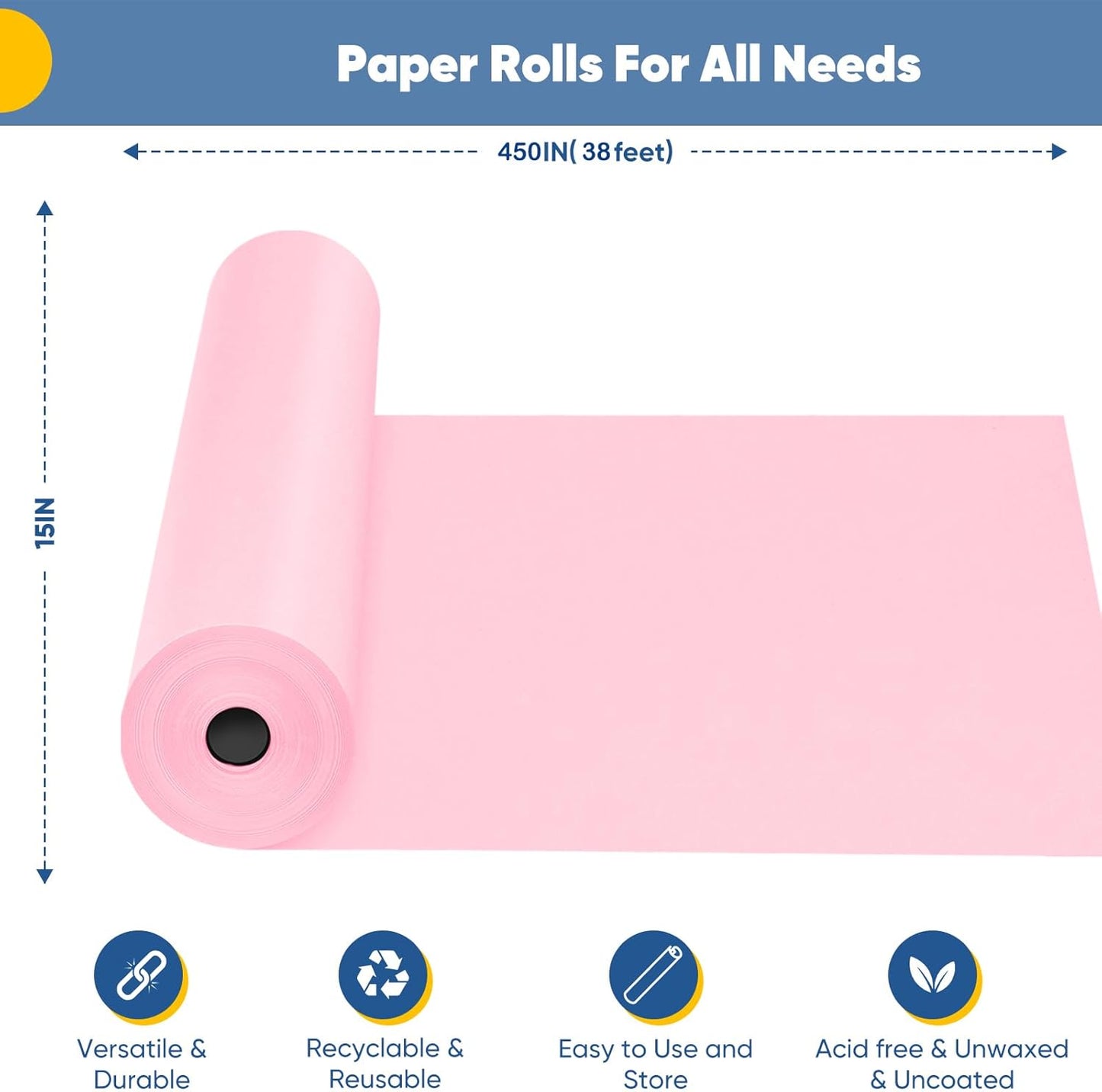Yellow Wrapping Paper Craft Kraft Paper Roll 15"x450",Bulletin Board Paper | Arts & Crafts, Gift Wrapping Bouquet Flower Packing Painting Drawing Paint Easel Poster Chart Decorative Paper, Art Supplies