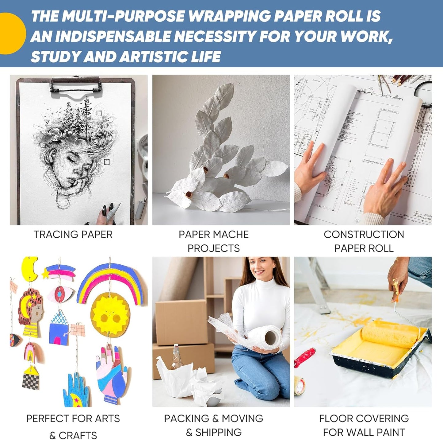 Yellow Wrapping Paper Craft Kraft Paper Roll 15"x450",Bulletin Board Paper | Arts & Crafts, Gift Wrapping Bouquet Flower Packing Painting Drawing Paint Easel Poster Chart Decorative Paper, Art Supplies
