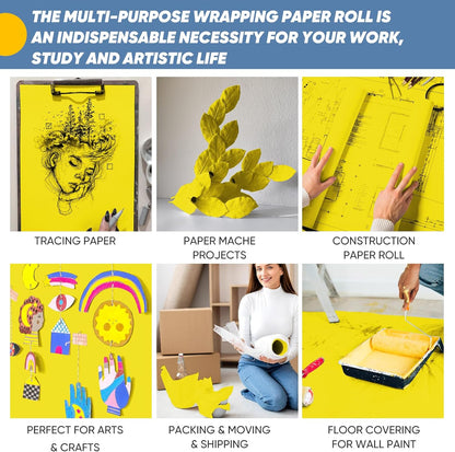 Yellow Wrapping Paper Craft Kraft Paper Roll 15"x450",Bulletin Board Paper | Arts & Crafts, Gift Wrapping Bouquet Flower Packing Painting Drawing Paint Easel Poster Chart Decorative Paper, Art Supplies
