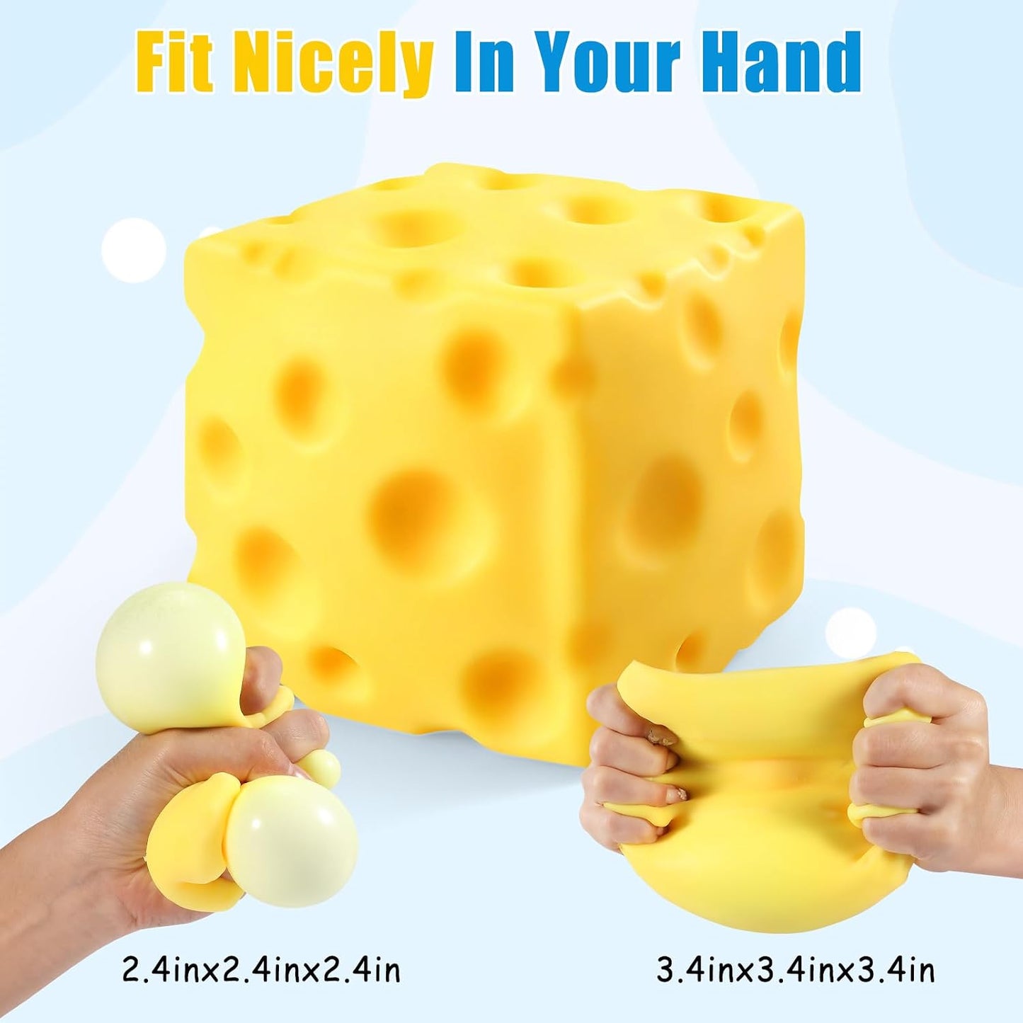 Cheese Squishy Cube, Cheese Block Squeeze Toy, Stress Ball Fidget Sensory Squeezy Toys, Novelty Stress Relief Gifts for Adults(Yellow, 2.4 in)