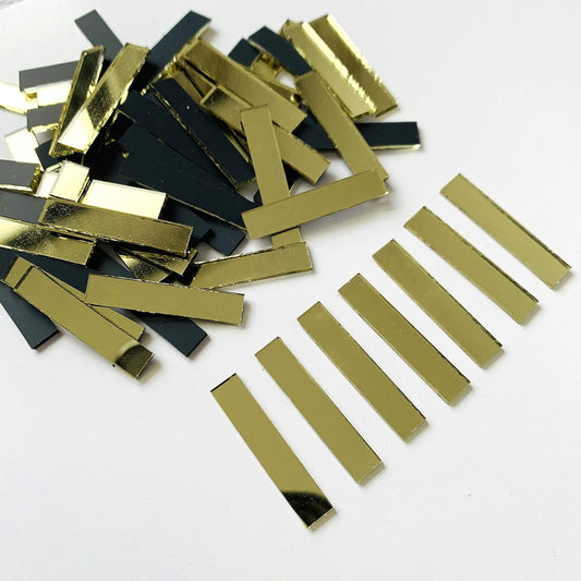 200 Pcs Mini Rectangle Mirror Tiles Small Glass Mosaic Pieces (Yellow Gold)
