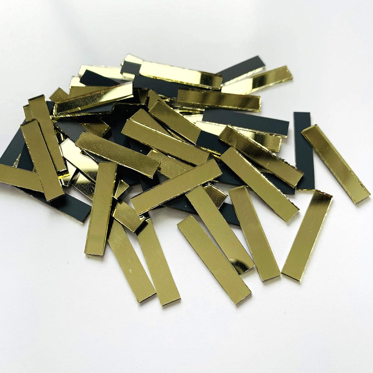 200 Pcs Mini Rectangle Mirror Tiles Small Glass Mosaic Pieces (Yellow Gold)