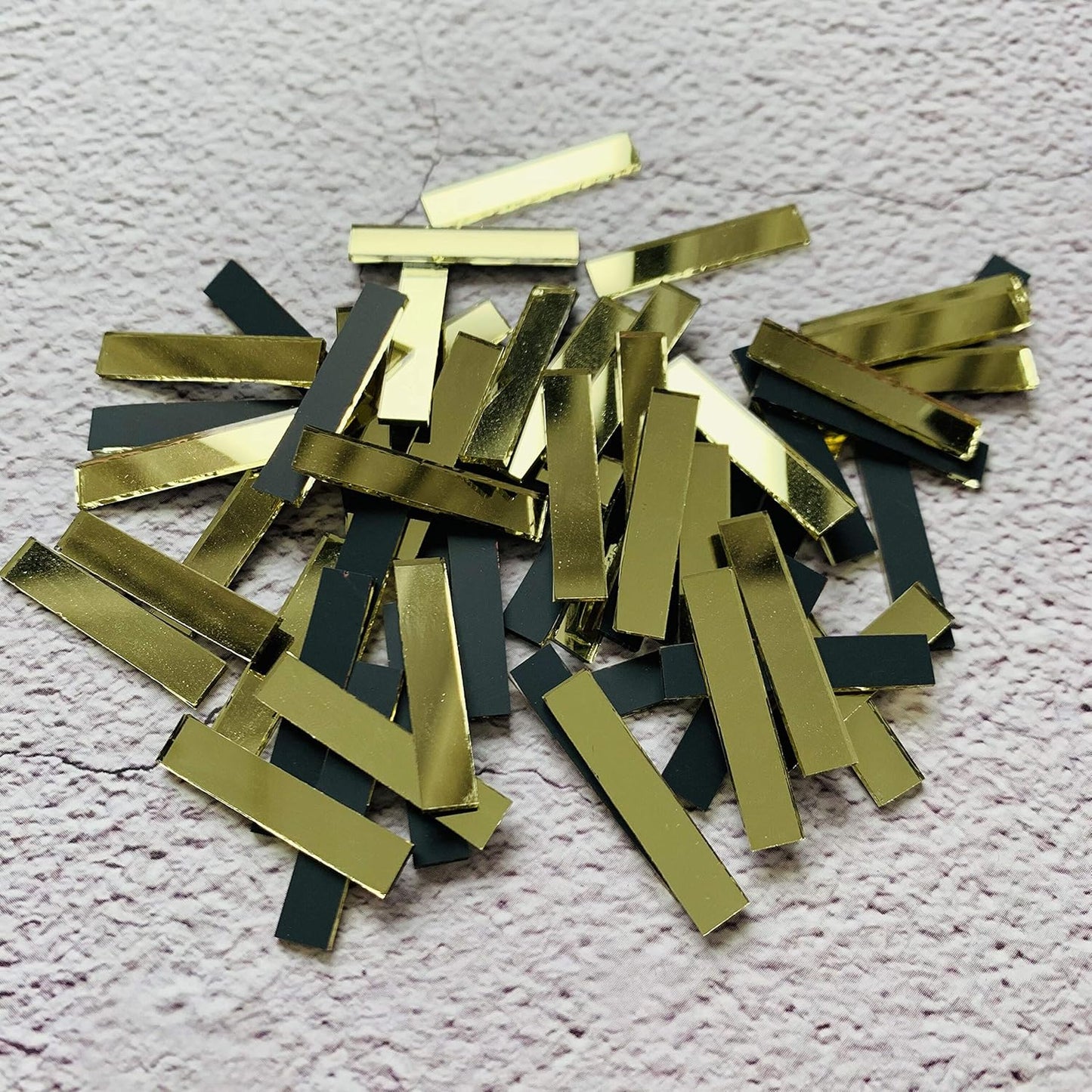 200 Pcs Mini Rectangle Mirror Tiles Small Glass Mosaic Pieces (Yellow Gold)