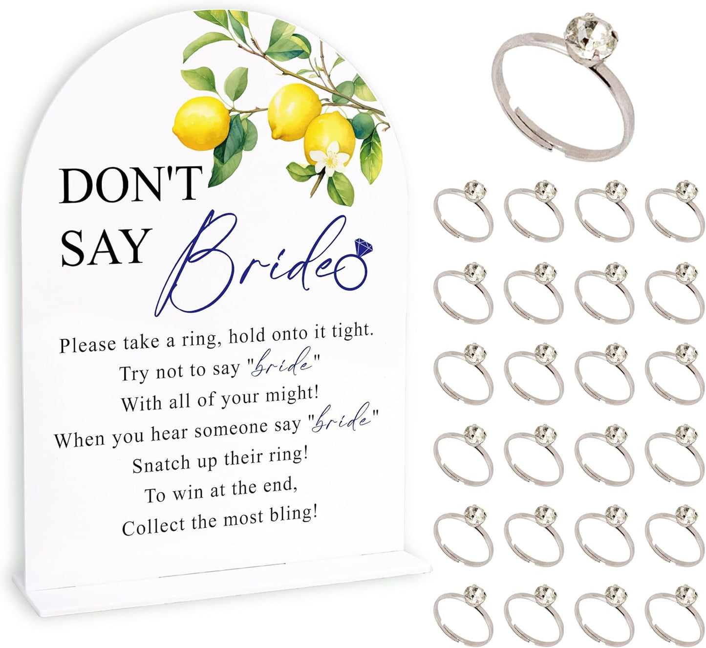 Lemon Bridal Shower Ring Game, 1 Sign and 50 Rings, Bridal Shower Decorations, Put a Ring on It Bridal Shower Game, Wedding Shower Games(jzxn06)