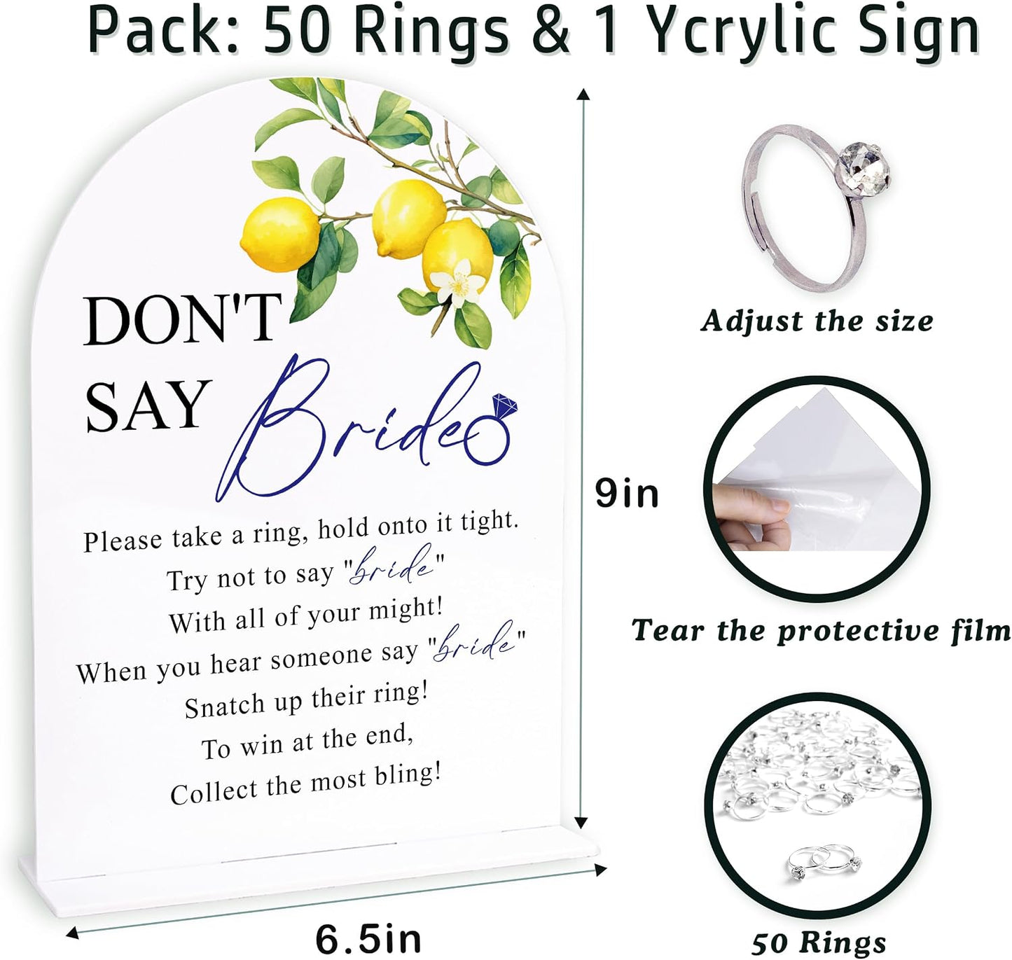 Lemon Bridal Shower Ring Game, 1 Sign and 50 Rings, Bridal Shower Decorations, Put a Ring on It Bridal Shower Game, Wedding Shower Games(jzxn06)