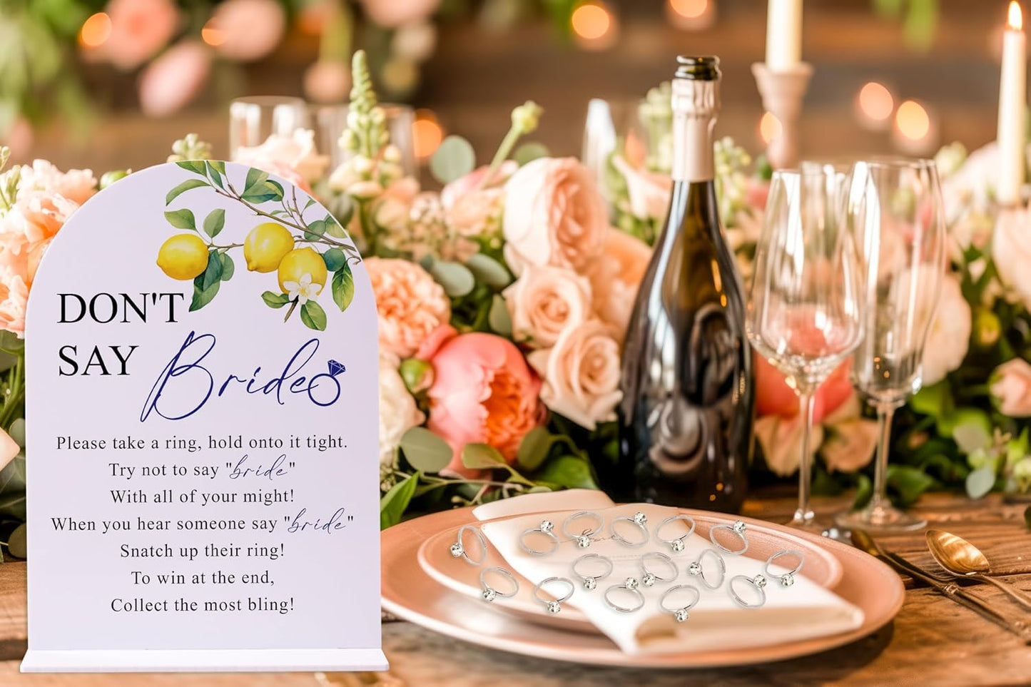 Lemon Bridal Shower Ring Game, 1 Sign and 50 Rings, Bridal Shower Decorations, Put a Ring on It Bridal Shower Game, Wedding Shower Games(jzxn06)