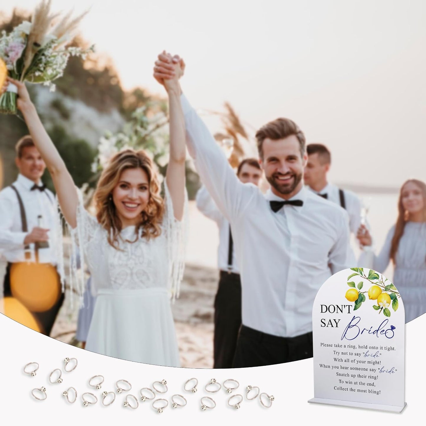 Lemon Bridal Shower Ring Game, 1 Sign and 50 Rings, Bridal Shower Decorations, Put a Ring on It Bridal Shower Game, Wedding Shower Games(jzxn06)