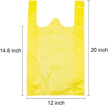 Yellow Plastic Bags with Handles, T Shirt Bags 12x20 Inch, 200 Count | Plastic Grocery Bags, Plastic Shopping Bags for Small Business and Retail Stores, Bolsas De Plastico Para Negocio