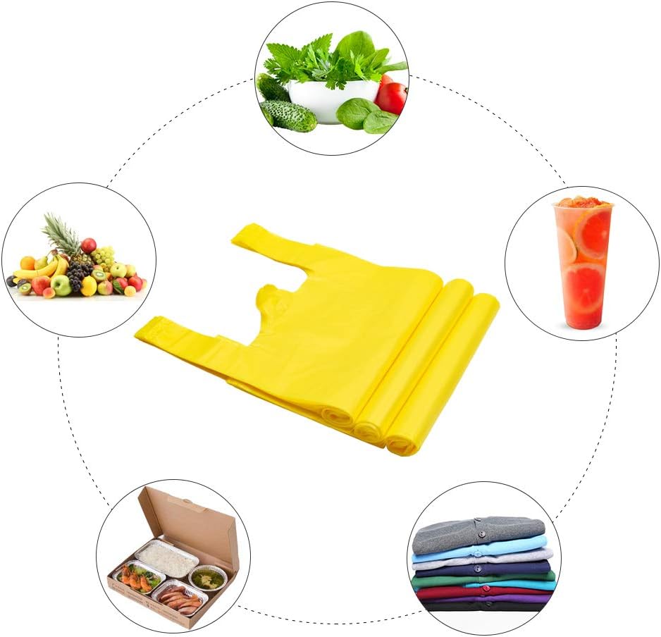 Yellow Plastic Bags with Handles, T Shirt Bags 12x20 Inch, 200 Count | Plastic Grocery Bags, Plastic Shopping Bags for Small Business and Retail Stores, Bolsas De Plastico Para Negocio