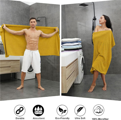 8-Piece Bath Towel Set, 2 Extra Large Bath Towel Sheets, 2 Hand Towels and 4 Washcloths - Highly Absorbent Quick Dry Microfiber,Ultra Soft Towel Set for Bathroom Waffle Weave, Pack of 8 (Sweet Yellow)