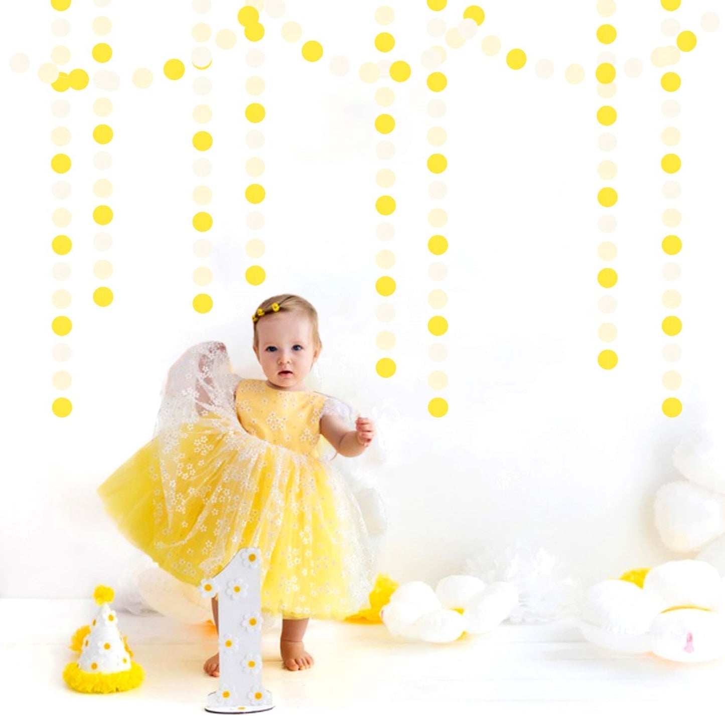 Yellow-White Women-Birthday Party-Decorations Garland Streamers - 52Ft Lemon Baby Shower Graduation Hanging Banner,Sunflower Classroom Pastel Backdrop Decor
