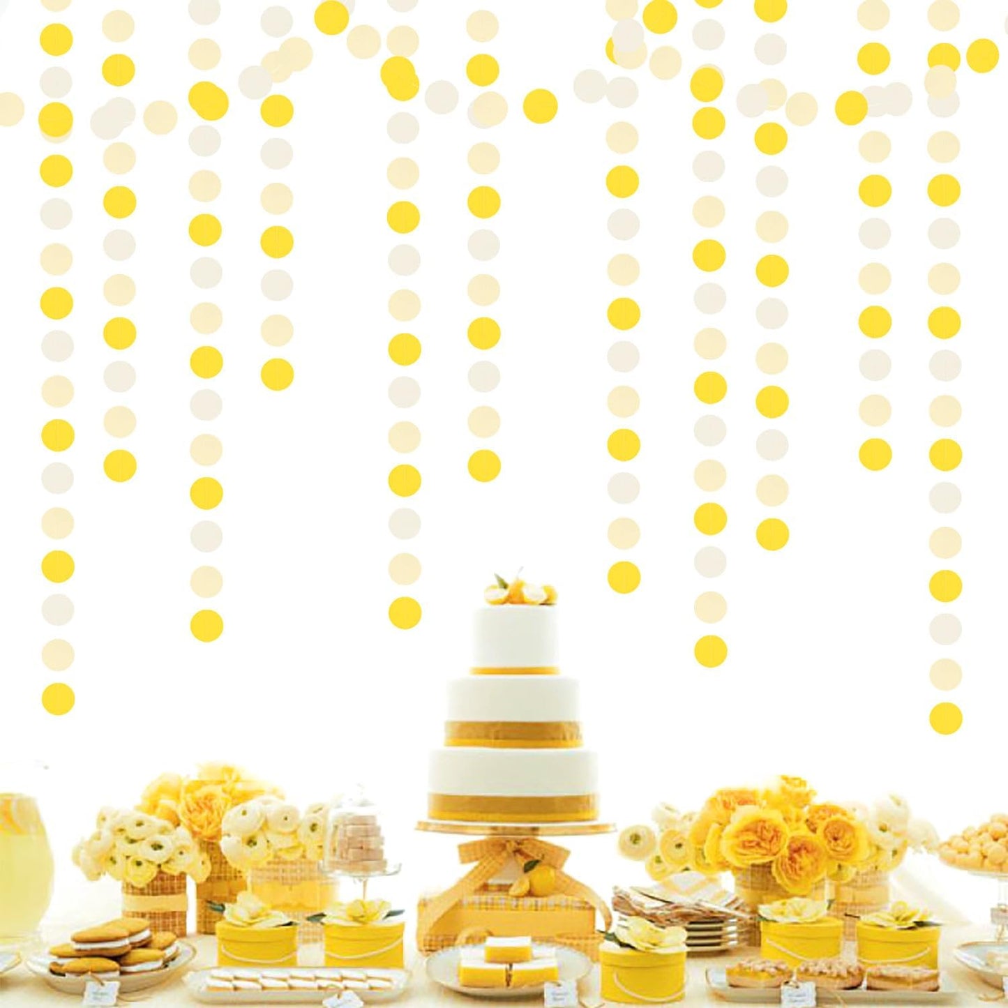Yellow-White Women-Birthday Party-Decorations Garland Streamers - 52Ft Lemon Baby Shower Graduation Hanging Banner,Sunflower Classroom Pastel Backdrop Decor