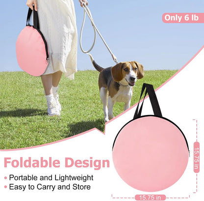 Portable Cat Playpen with litter box area, Foldable Pet Dog Playpen, for Kitten Puppy Play Pen Indoor/Outdoor, Cats Enclosure Cages Tent with Carrying Case, 600D Oxford 8-Rods, 32"x24"x22", Pink