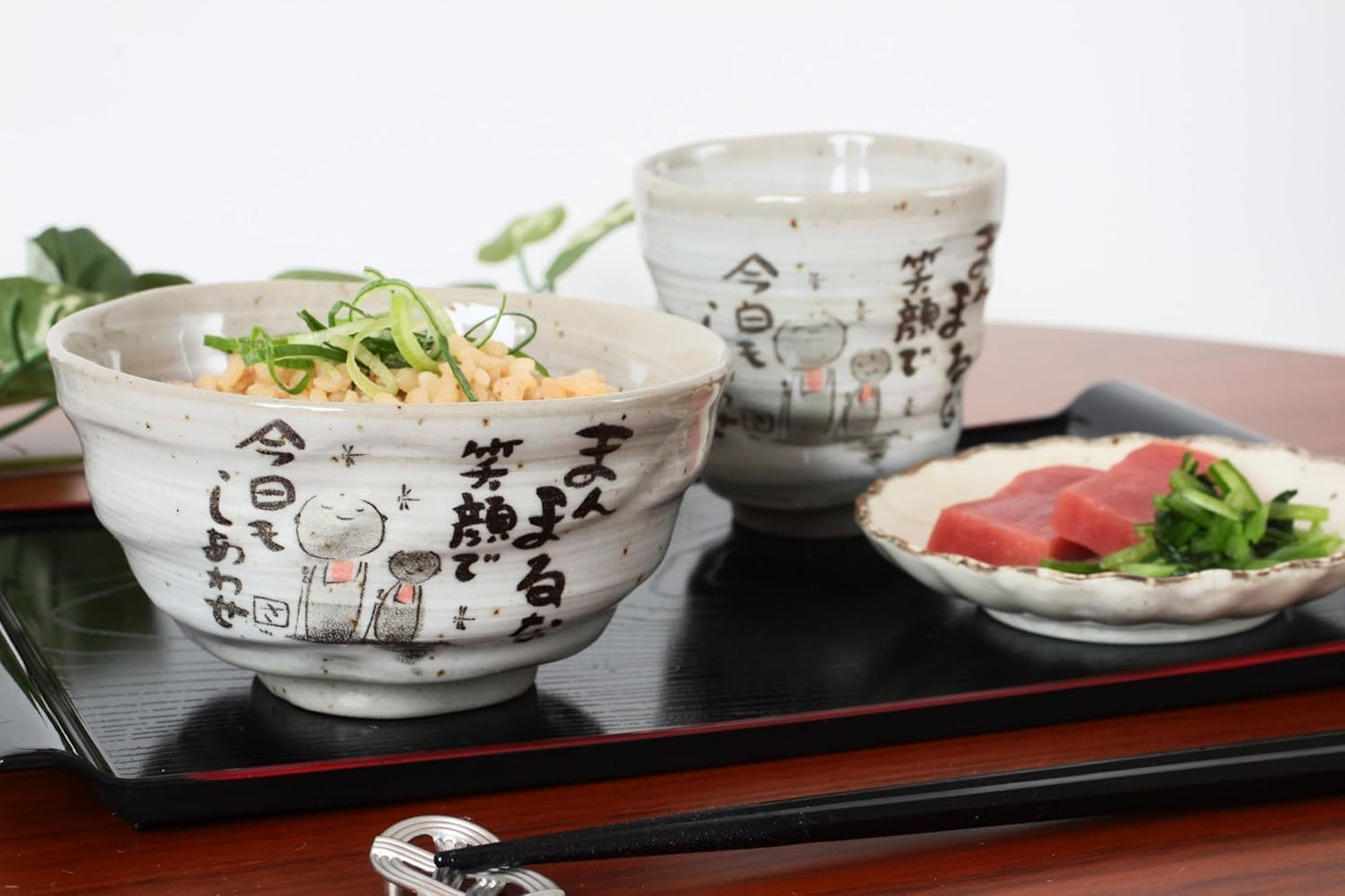 Mino ware Japanese Pottery Rice Bowl Peaceful Time Series w/Kanji Poem Gray made in Japan (Japan Import) KSC101 (Jizo Statue)