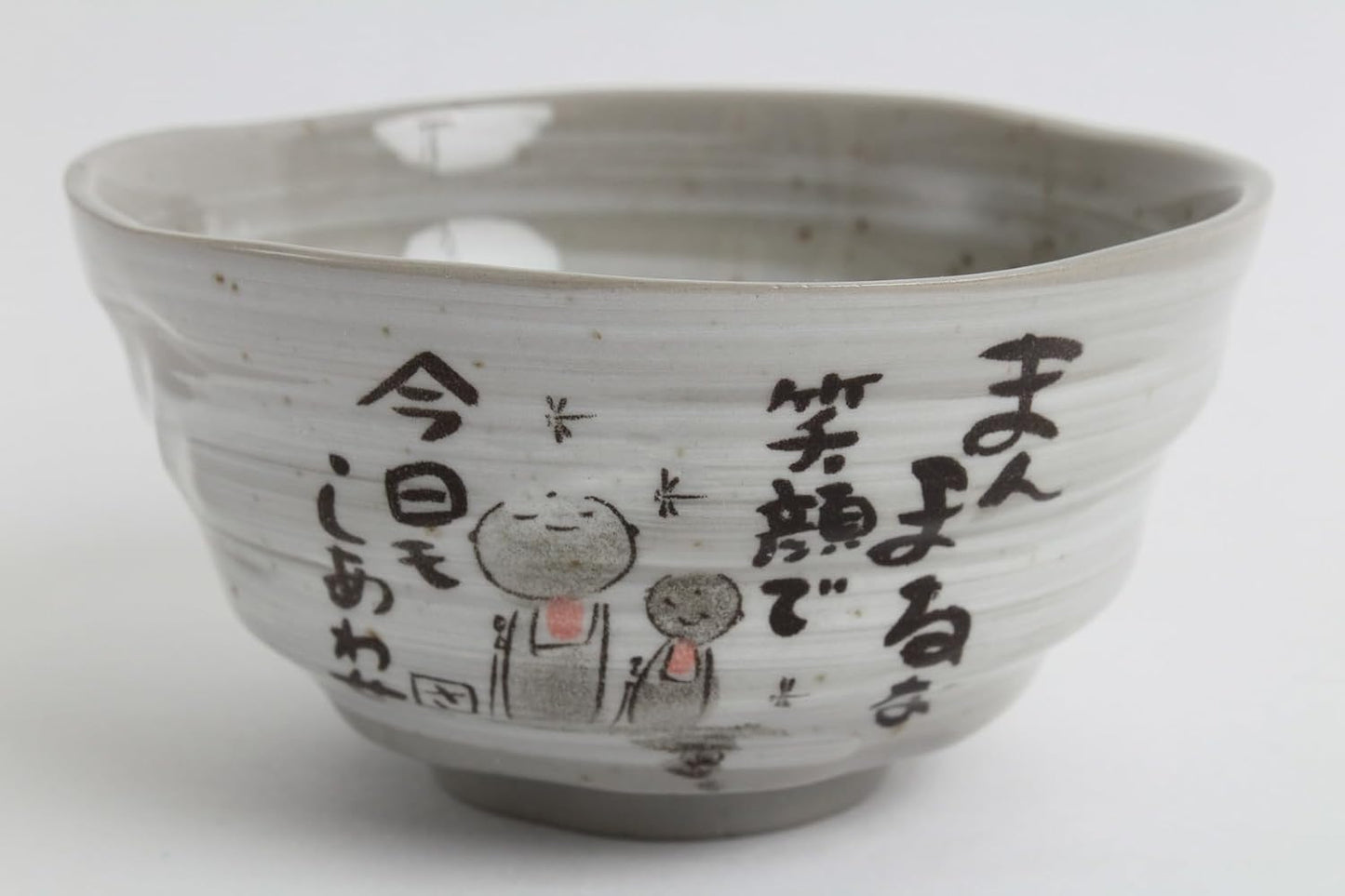 Mino ware Japanese Pottery Rice Bowl Peaceful Time Series w/Kanji Poem Gray made in Japan (Japan Import) KSC101 (Jizo Statue)