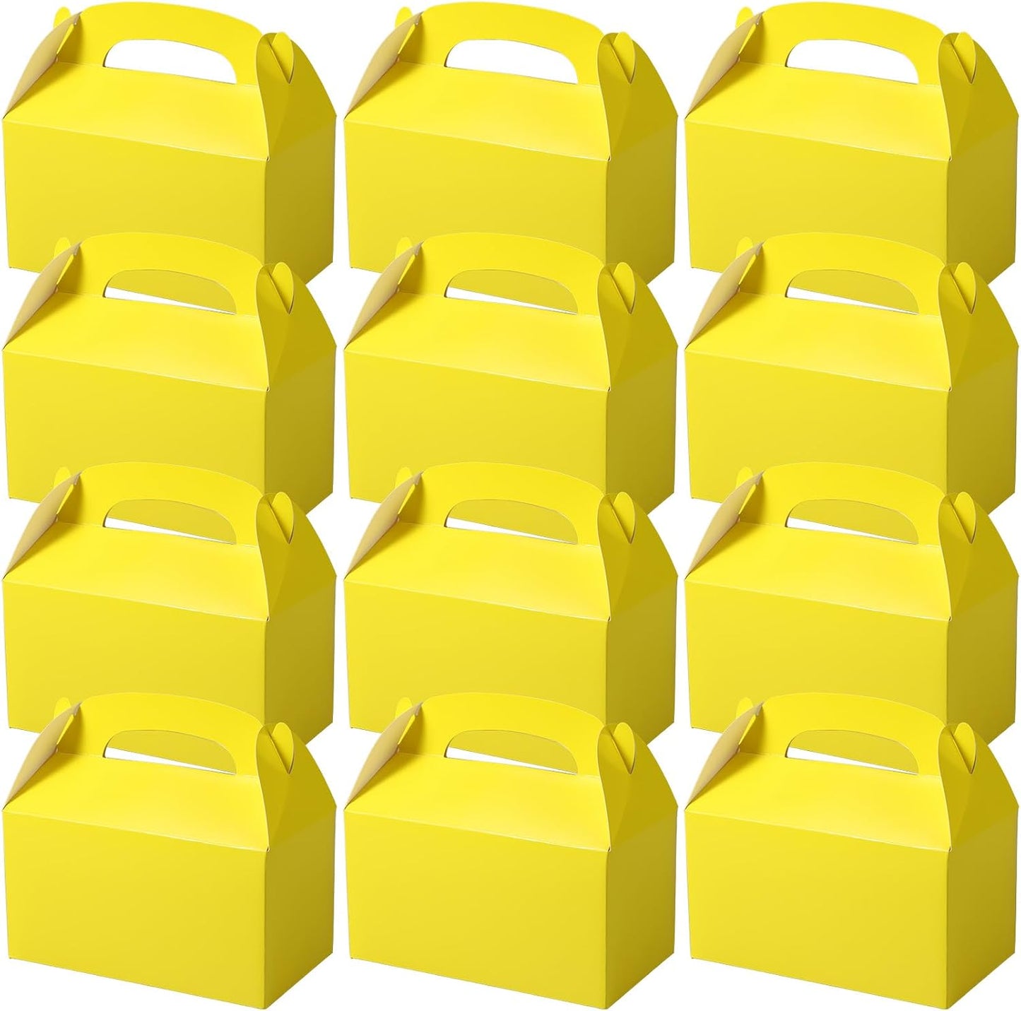 12 Pcs Yellow Party Favor Treat Boxes Gable Paper Gift Box Candy Snack Goodie Cake Treat Boxes for Birthday Wedding Party Favors (Yellow)
