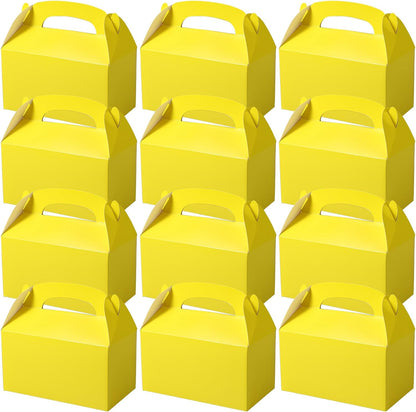 12 Pcs Yellow Party Favor Treat Boxes Gable Paper Gift Box Candy Snack Goodie Cake Treat Boxes for Birthday Wedding Party Favors (Yellow)