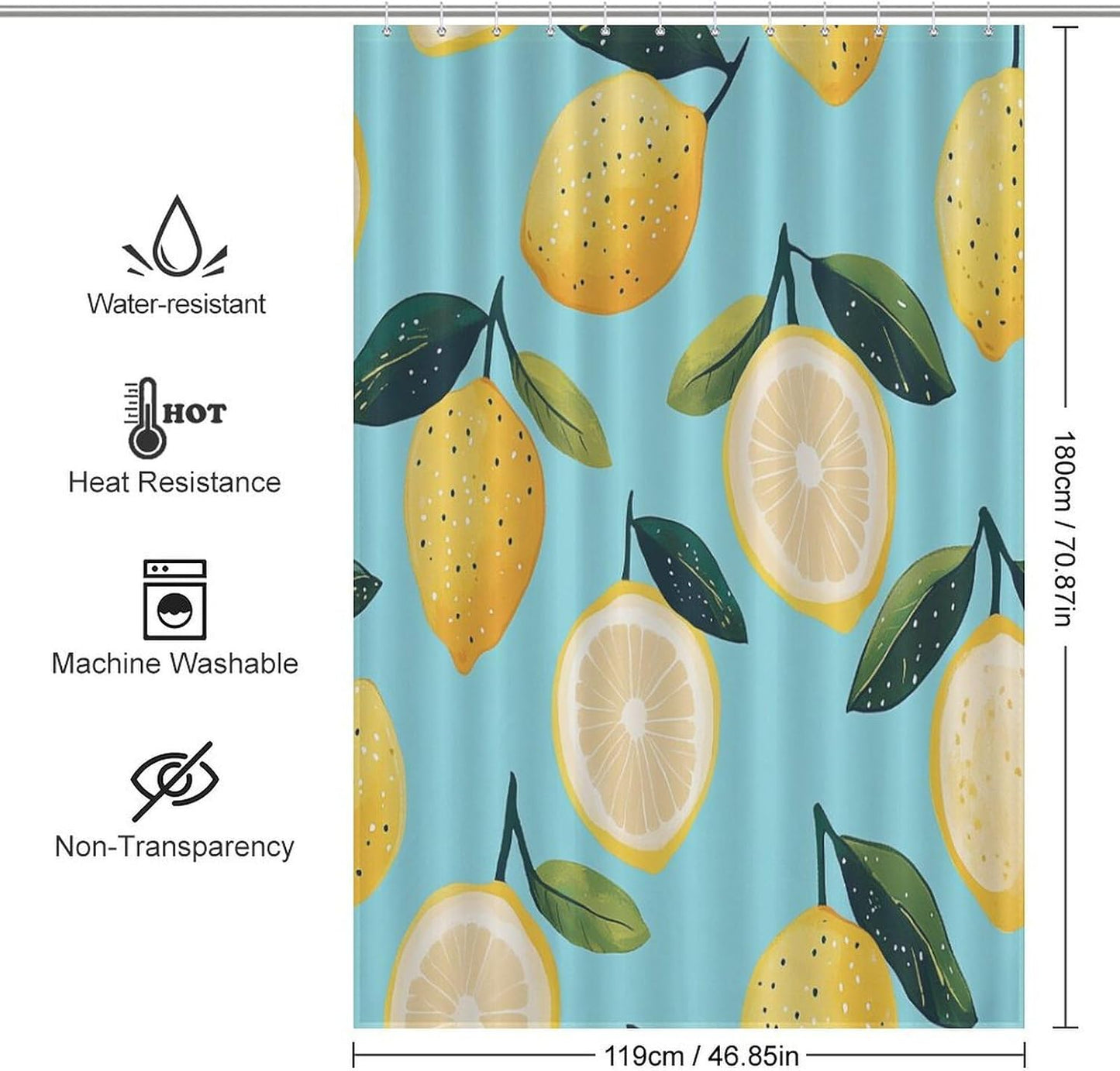 Shower Curtain Cute Yellow Lemons Cute Showers Curtains Lemon Slices Wide Shower Curtain Waterproof Polyester Fabric Home Bathroom Bathtubs Decor 48x72Inch