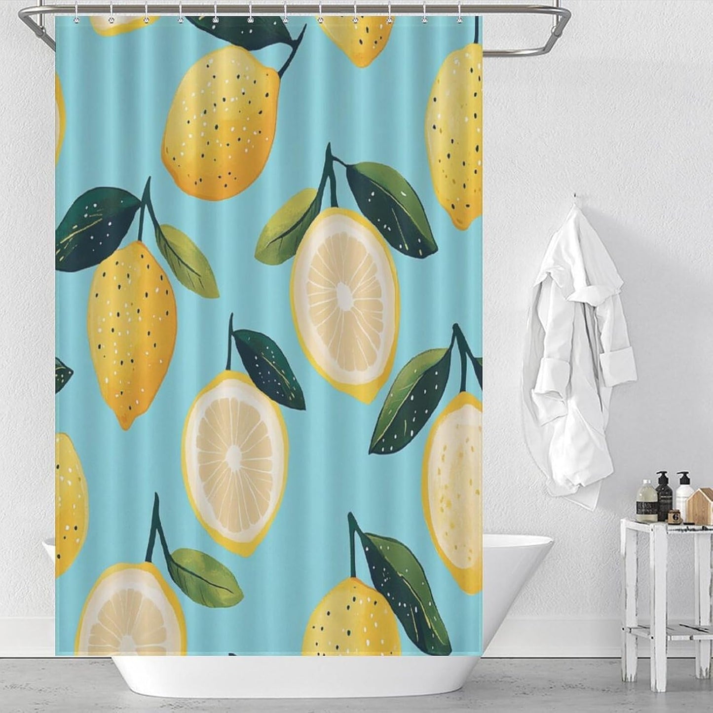 Shower Curtain Cute Yellow Lemons Cute Showers Curtains Lemon Slices Wide Shower Curtain Waterproof Polyester Fabric Home Bathroom Bathtubs Decor 48x72Inch