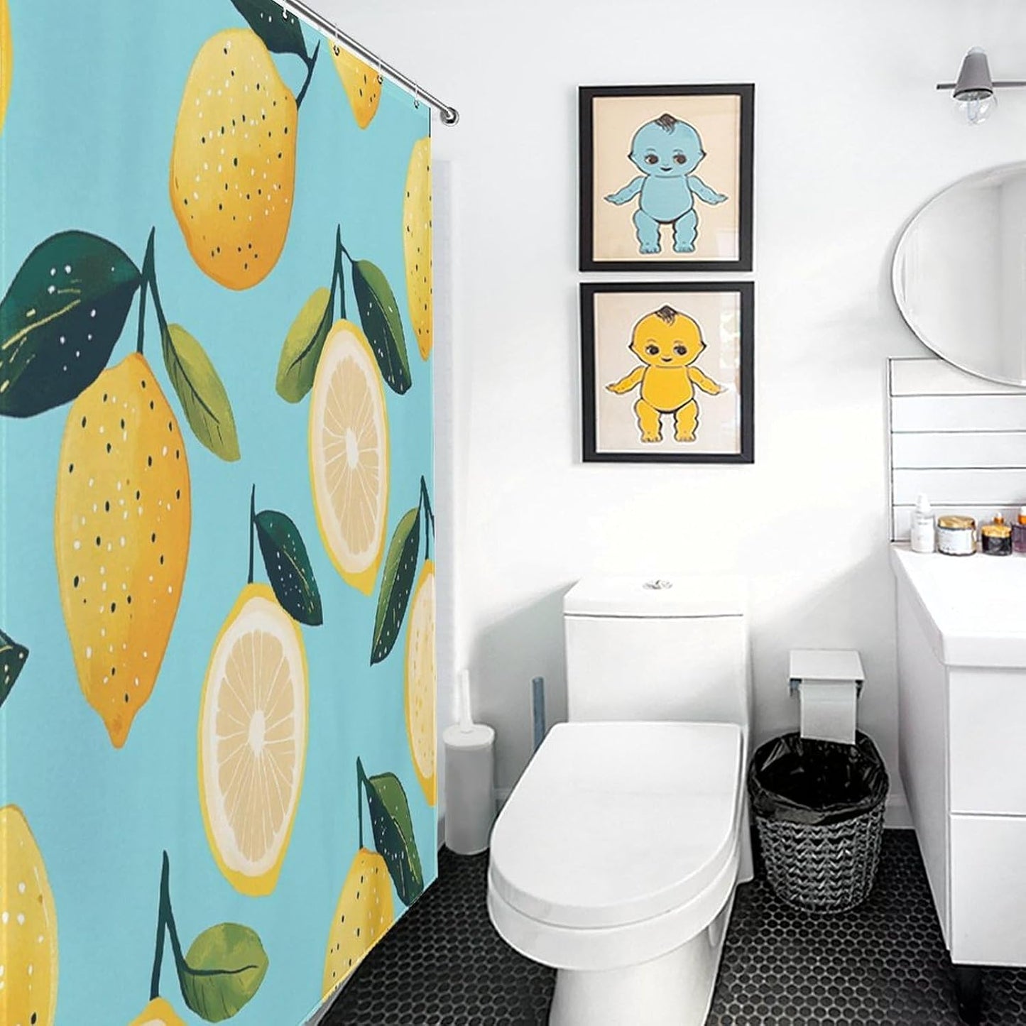 Shower Curtain Cute Yellow Lemons Cute Showers Curtains Lemon Slices Wide Shower Curtain Waterproof Polyester Fabric Home Bathroom Bathtubs Decor 48x72Inch