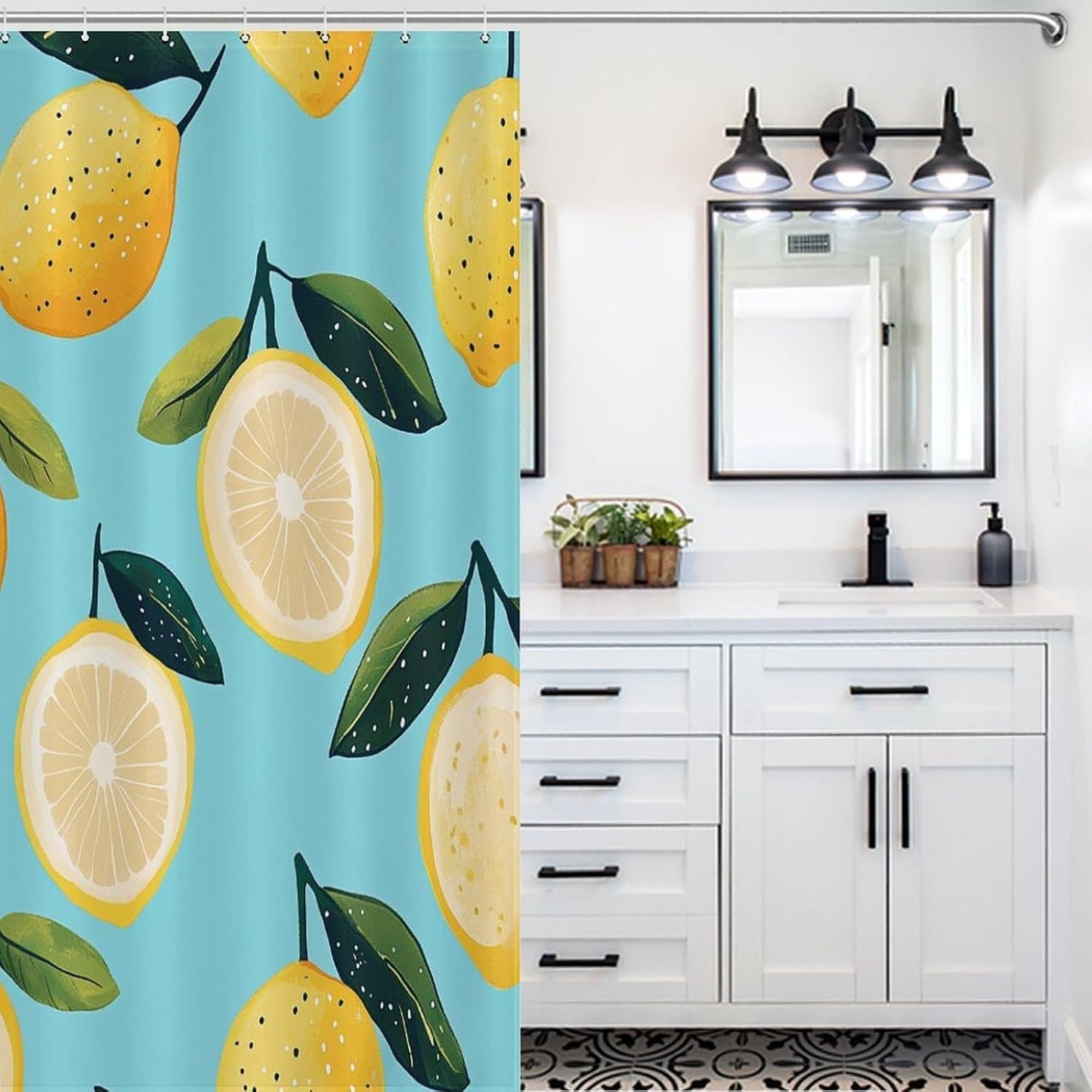 Shower Curtain Cute Yellow Lemons Cute Showers Curtains Lemon Slices Wide Shower Curtain Waterproof Polyester Fabric Home Bathroom Bathtubs Decor 48x72Inch