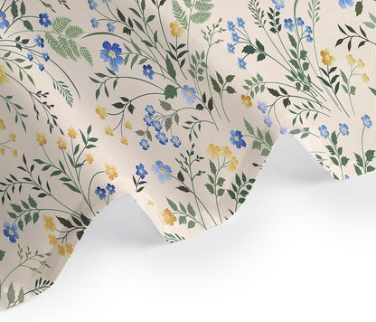 Country Wildflower Shower Curtain Decor,Blue and Yellow Floral Green Leaf Plant on Beige Shower Curtain for Bathroom 72X72 inch Polyester Fabric Bathroom Decoration Bath Curtains Hooks Included