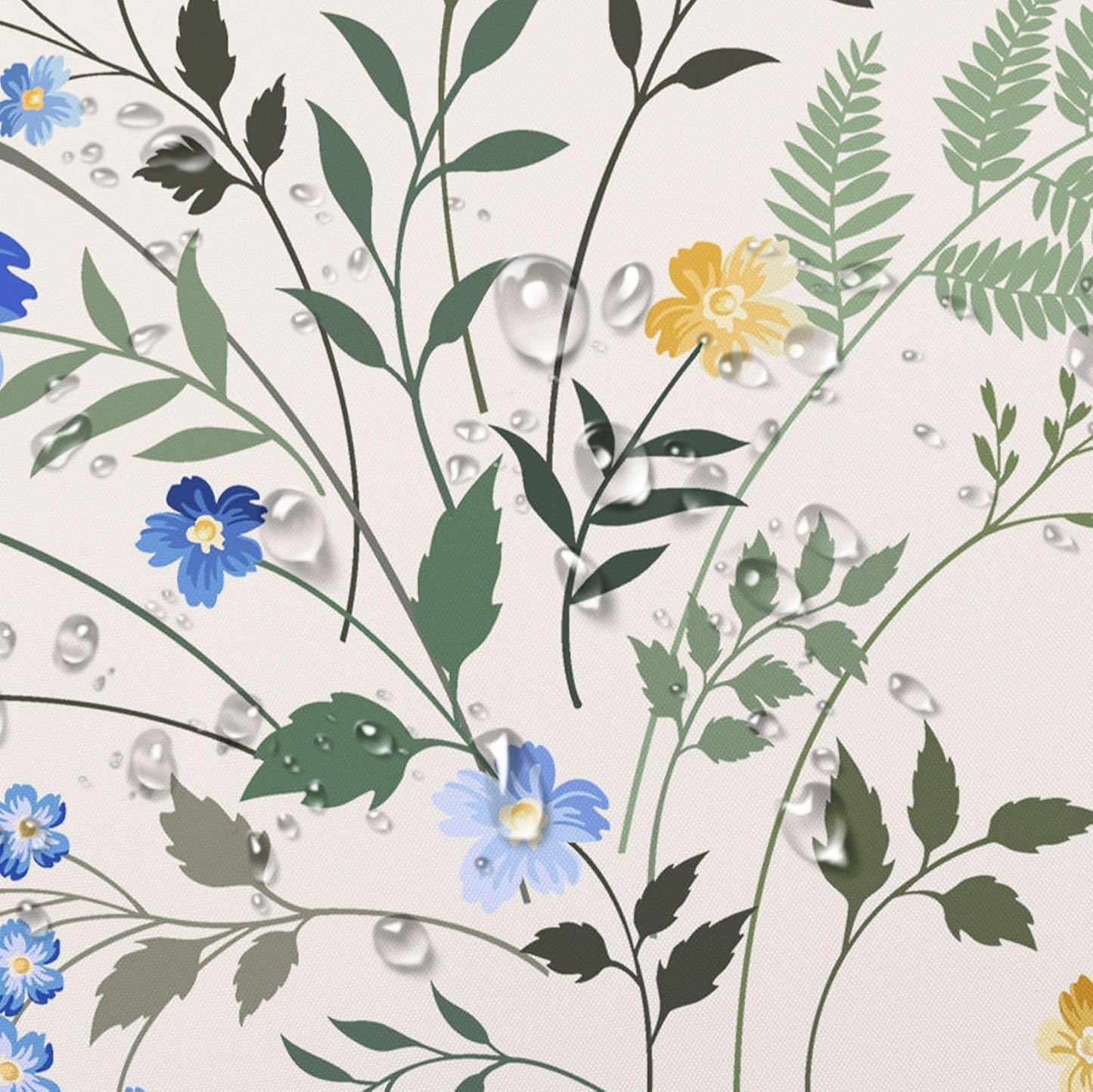 Country Wildflower Shower Curtain Decor,Blue and Yellow Floral Green Leaf Plant on Beige Shower Curtain for Bathroom 72X72 inch Polyester Fabric Bathroom Decoration Bath Curtains Hooks Included