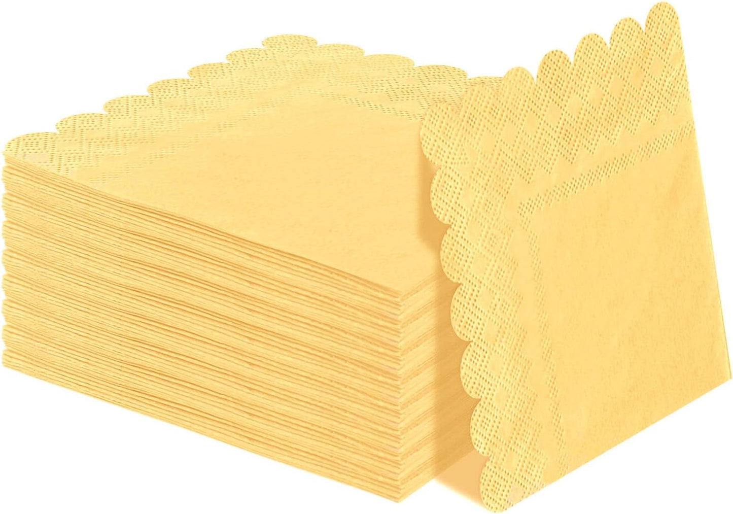 50 Pieces 3-ply Yellow Napkins Disposable Folded 5 x 5 Inches Scalloped Cocktail Napkins Paper Napkins for Dinner Wedding Birthday Party Yellow Dessert Napkin