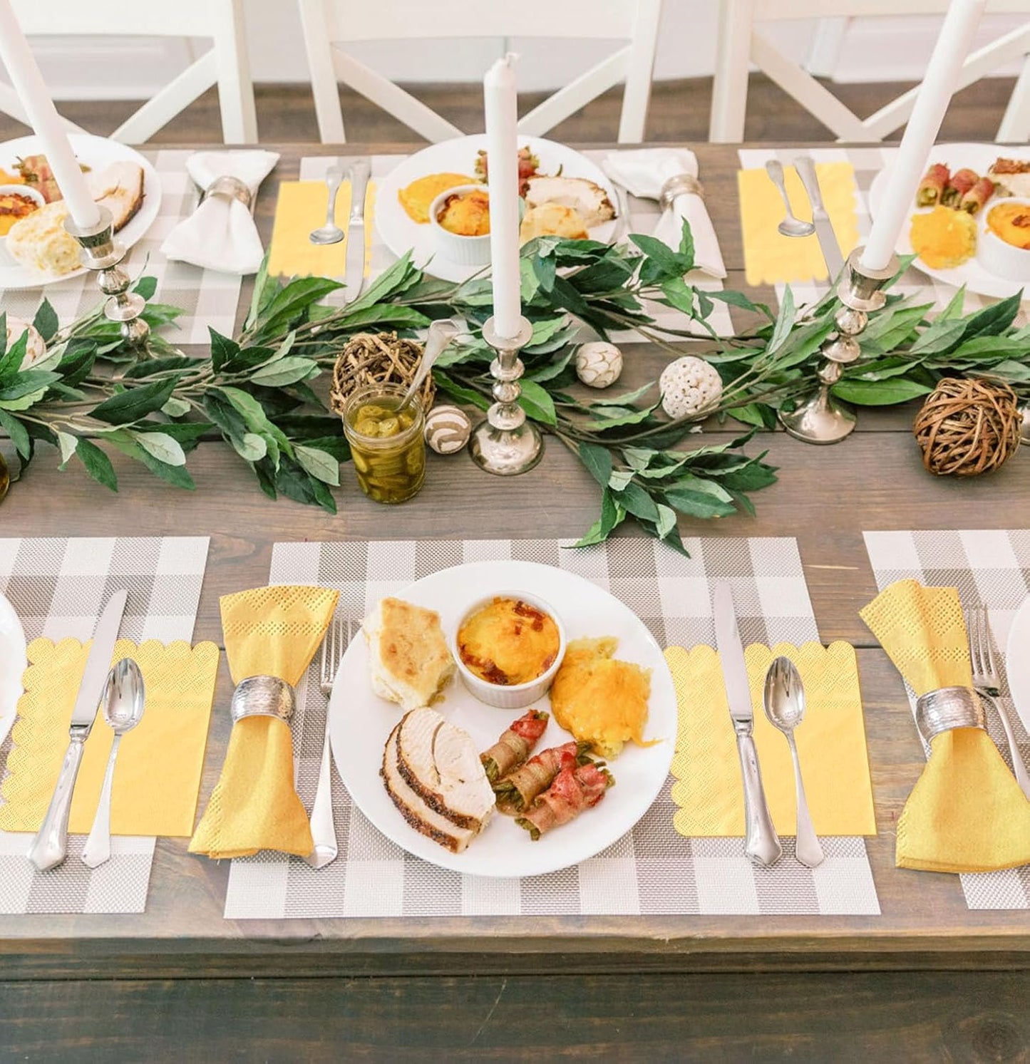 50 Pieces 3-ply Yellow Napkins Disposable Folded 5 x 5 Inches Scalloped Cocktail Napkins Paper Napkins for Dinner Wedding Birthday Party Yellow Dessert Napkin