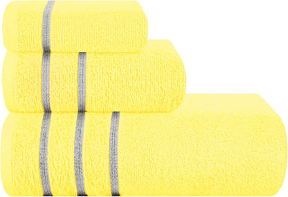 Ultra Soft 3 Pack Cotton Towel Set, Contains a Bath Towel 28x55 inch, a Hand Towel 16x24 inch & Wash Coth 12x12 inch, Ideal Everyday use, Compact & Lightweight - Lime Yellow, 71671