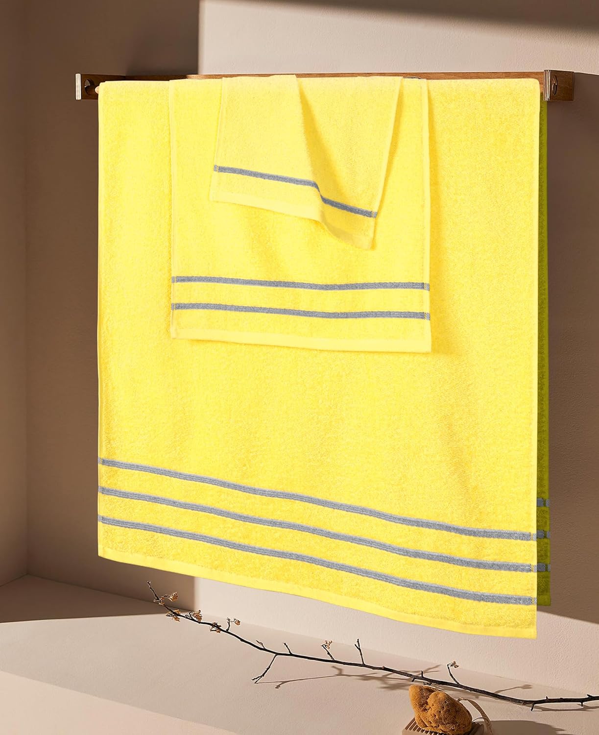 Ultra Soft 3 Pack Cotton Towel Set, Contains a Bath Towel 28x55 inch, a Hand Towel 16x24 inch & Wash Coth 12x12 inch, Ideal Everyday use, Compact & Lightweight - Lime Yellow, 71671