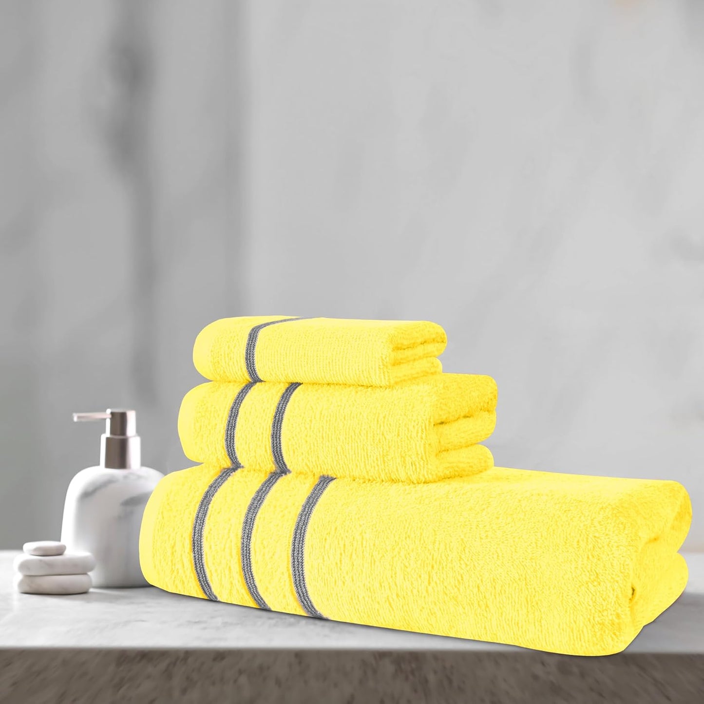 Ultra Soft 3 Pack Cotton Towel Set, Contains a Bath Towel 28x55 inch, a Hand Towel 16x24 inch & Wash Coth 12x12 inch, Ideal Everyday use, Compact & Lightweight - Lime Yellow, 71671