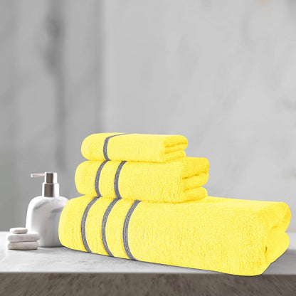 Ultra Soft 3 Pack Cotton Towel Set, Contains a Bath Towel 28x55 inch, a Hand Towel 16x24 inch & Wash Coth 12x12 inch, Ideal Everyday use, Compact & Lightweight - Lime Yellow, 71671