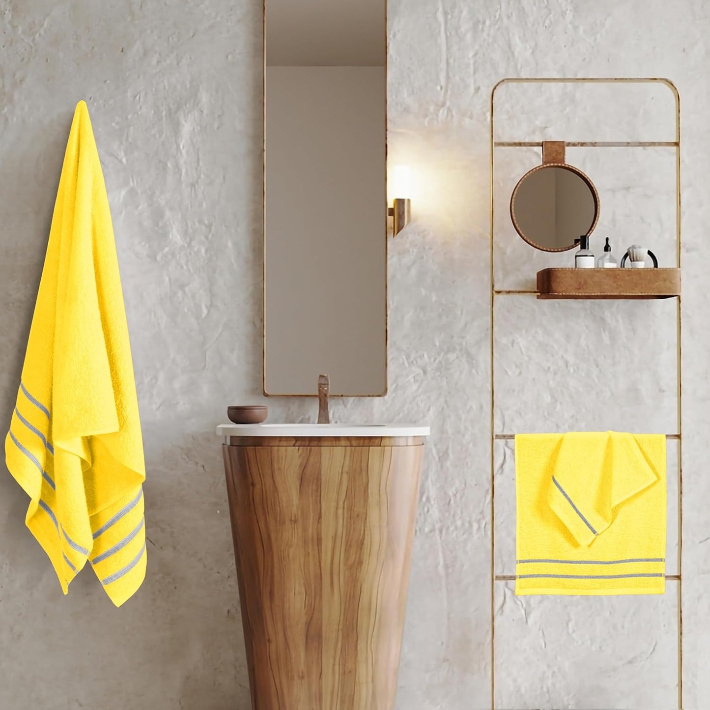 Ultra Soft 3 Pack Cotton Towel Set, Contains a Bath Towel 28x55 inch, a Hand Towel 16x24 inch & Wash Coth 12x12 inch, Ideal Everyday use, Compact & Lightweight - Lime Yellow, 71671