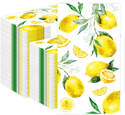 200 Pcs Lemon Paper Napkins Bulk Yellow Citrus Fruit Disposable Hand Napkins Watercolor Summer Fruit Pattern Disposable Hand Towels for Summer Kitchen Bathroom Tea Party Wedding Birthday Picnic Party